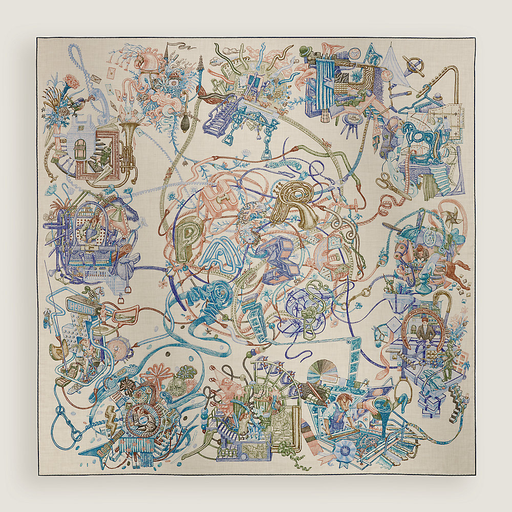 Le Monde d'Hermès shawl 140 - Black | Hermès Mainland China